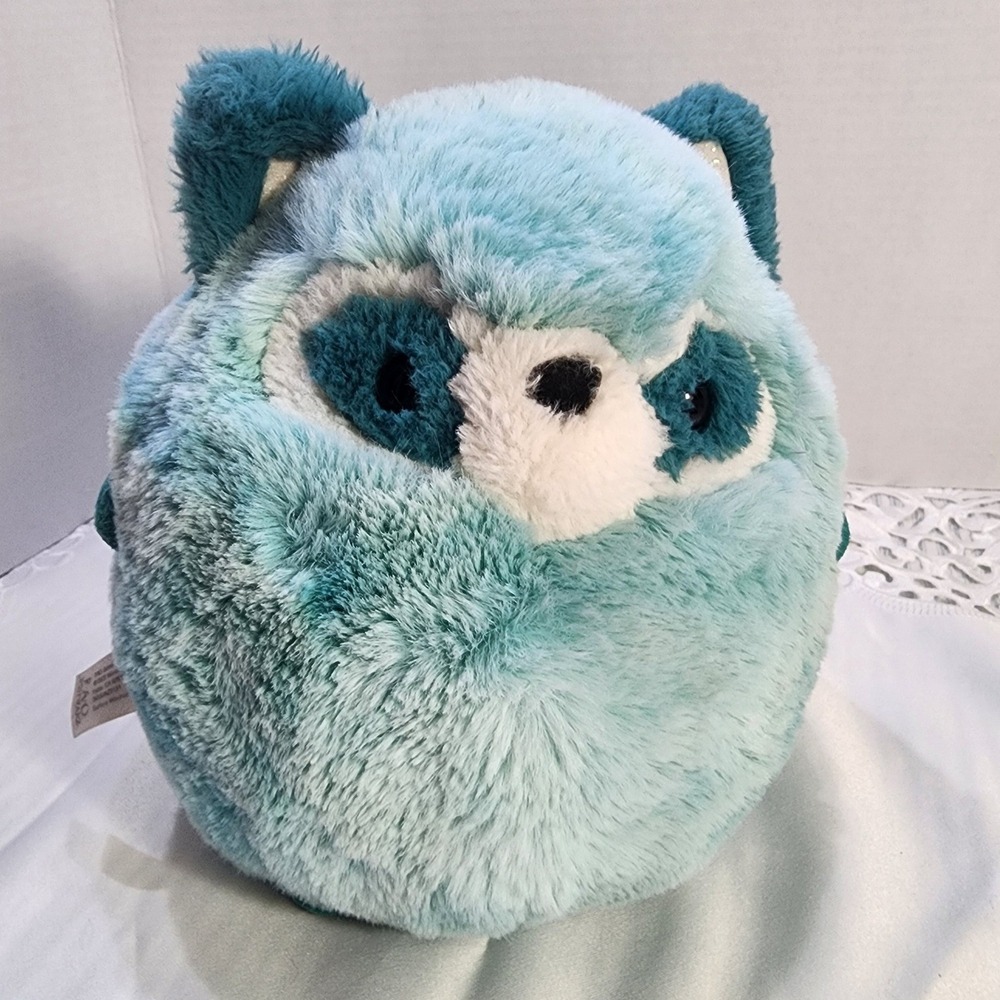 FAO Schwarz Blue Raccoon Plush Round Teal Aqua Stuffed Animal 10 inch Toy